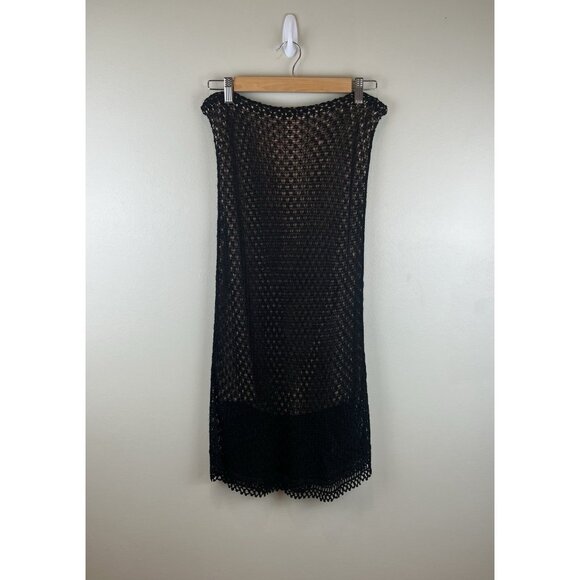 J‎ Jill Skirt Black Crochet Lace Overlay Sz Sm Midi Witchy Goth Adjustable Waist - Picture 2 of 8